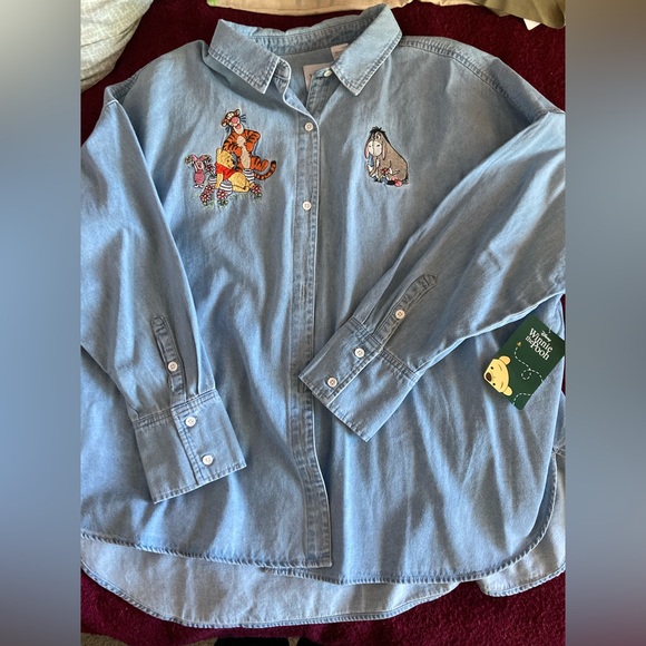 Disney Winnie The Pooh & Friends Denim Button Up Shirt Size 1X, new with tags - Picture 1 of 7